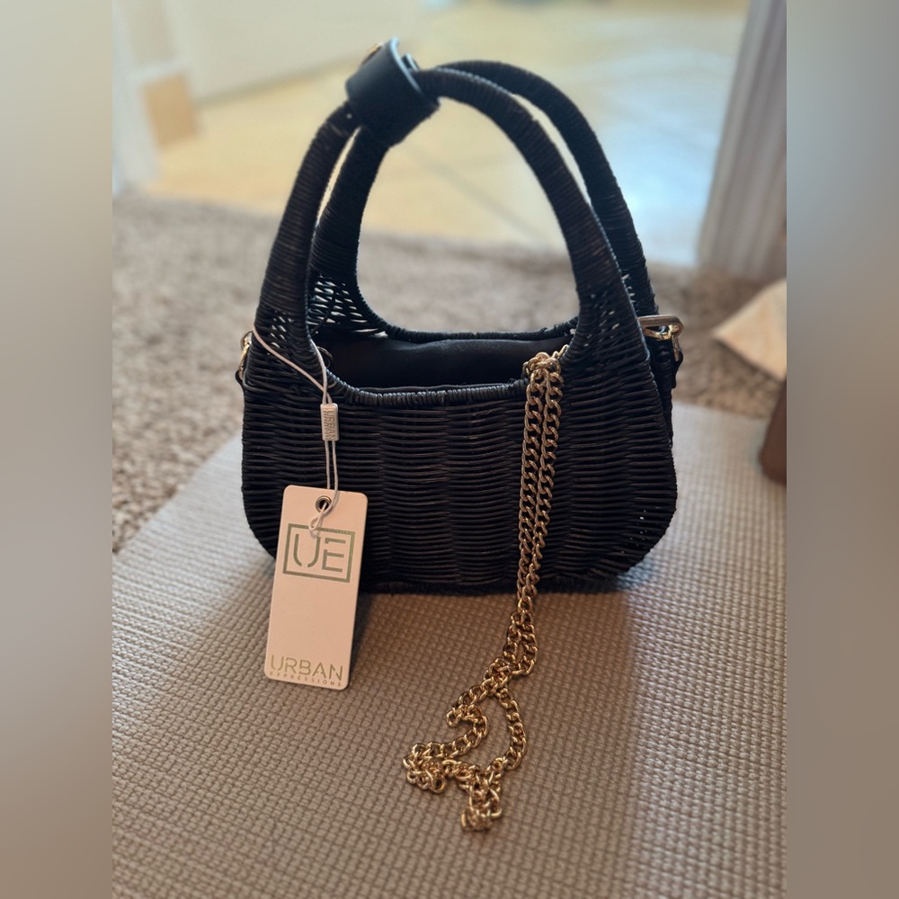 Urban Outfitters Navy Blue Woven Bag with Gold Chain